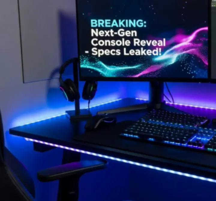 Biurko gracza z nowoczesnym sprzętem i podświetleniem RGB